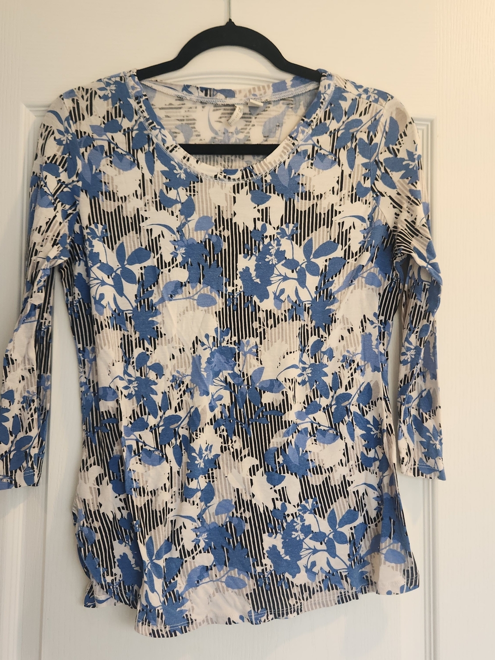 Cato Floral Stripe Long-Sleeve Blouse XS Euc